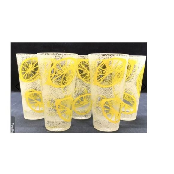 Vintage Lemon Fruit Highball Cocktail Rocks Glass Set - 7 Pieces s - Picture 4 of 4
